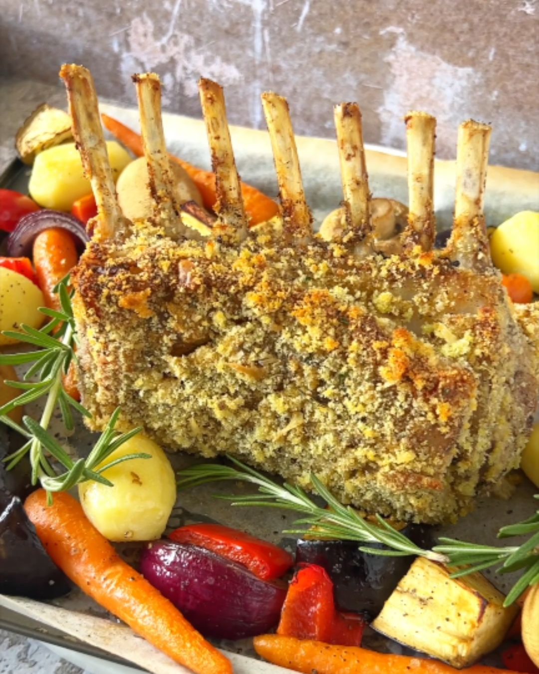 Roast Rack Of Lamb With A Rosemary And Mustard Crust Served With Slow ...