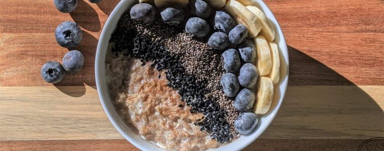 a bowl of oats with chia seeds