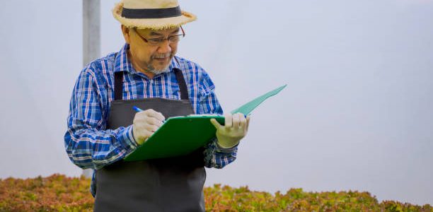 Farmer doing a checklist of his garden