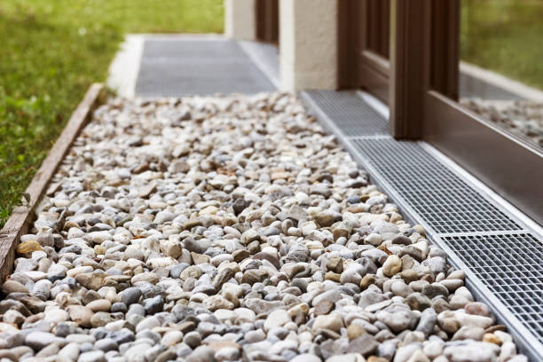 French drain with gravel floor. Drainage Surface system for strong rains