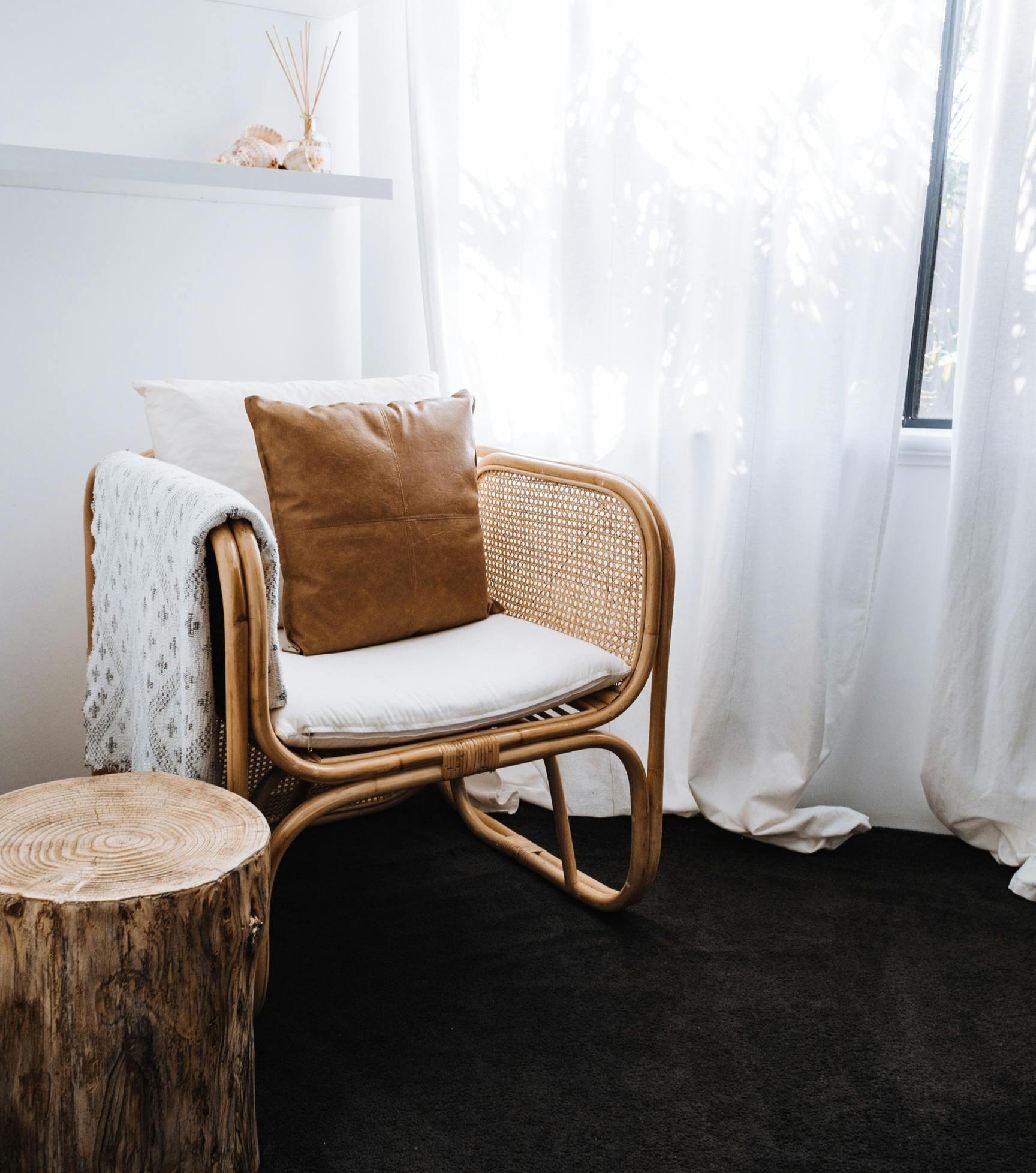 brown chair with white decor