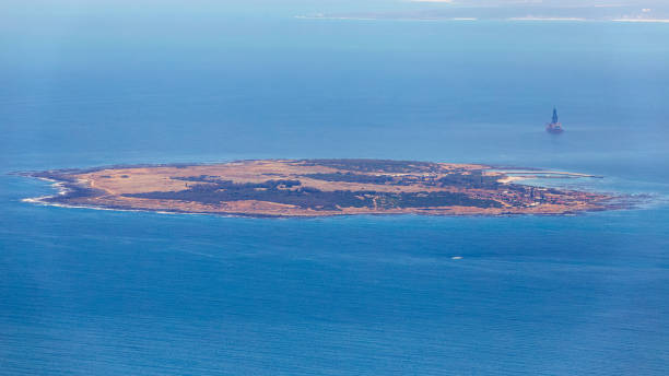 Aerial view of Robben island - location of most famous prison in South Africa