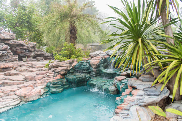 Swimming pool with a rock design aesthetic 