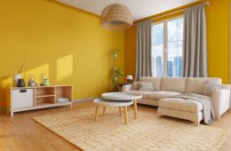 Crazy Living Room colour with Yellow Walls. 3D Render