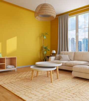 Crazy Living Room colour with Yellow Walls. 3D Render