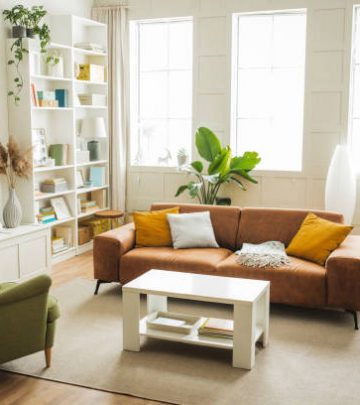 Sofa and armchair in living room. Interior of simple home. Furniture is arranged in sitting area.