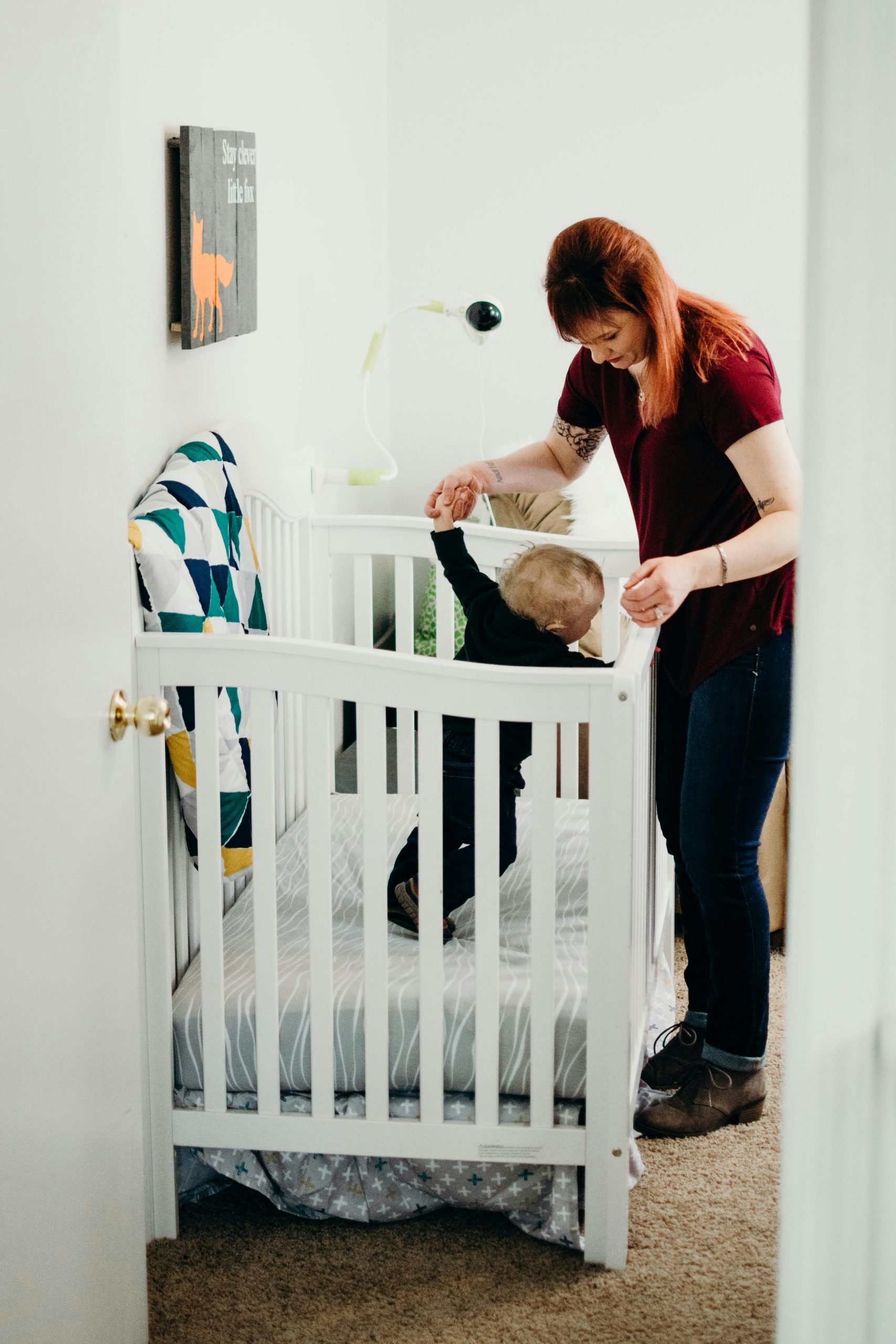 A locked safety crib gate at home,